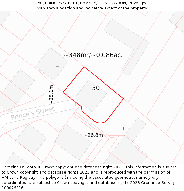 50, PRINCES STREET, RAMSEY, HUNTINGDON, PE26 1JW: Plot and title map