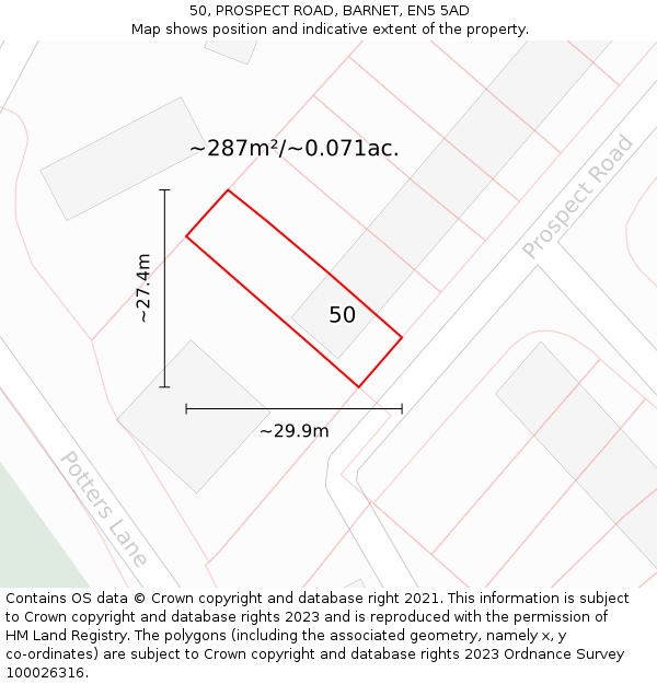 50, PROSPECT ROAD, BARNET, EN5 5AD: Plot and title map
