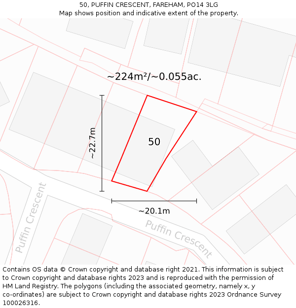 50, PUFFIN CRESCENT, FAREHAM, PO14 3LG: Plot and title map