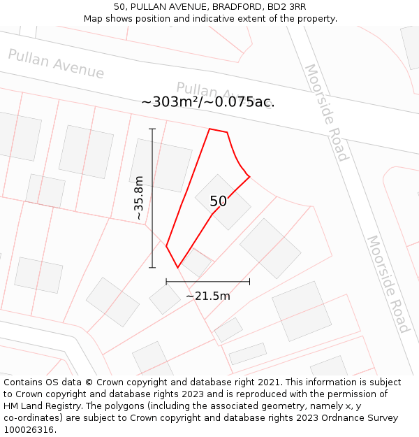 50, PULLAN AVENUE, BRADFORD, BD2 3RR: Plot and title map