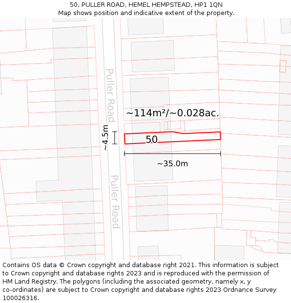 50, PULLER ROAD, HEMEL HEMPSTEAD, HP1 1QN: Plot and title map