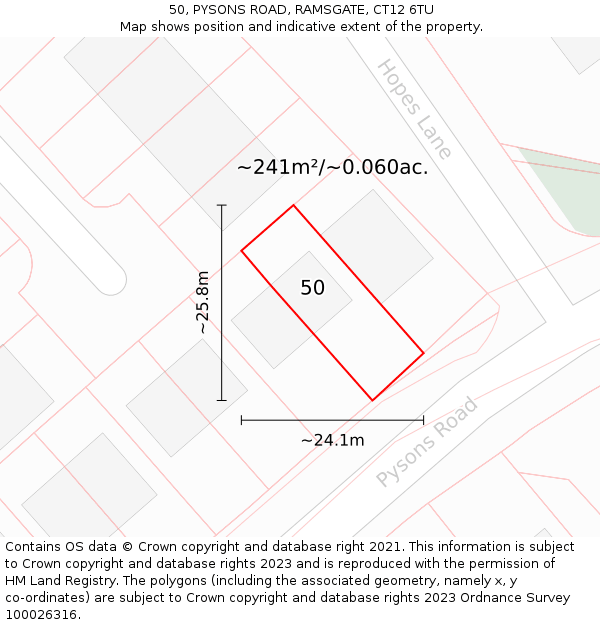 50, PYSONS ROAD, RAMSGATE, CT12 6TU: Plot and title map