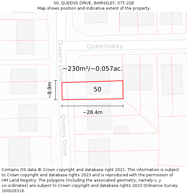 50, QUEENS DRIVE, BARNSLEY, S75 2QE: Plot and title map