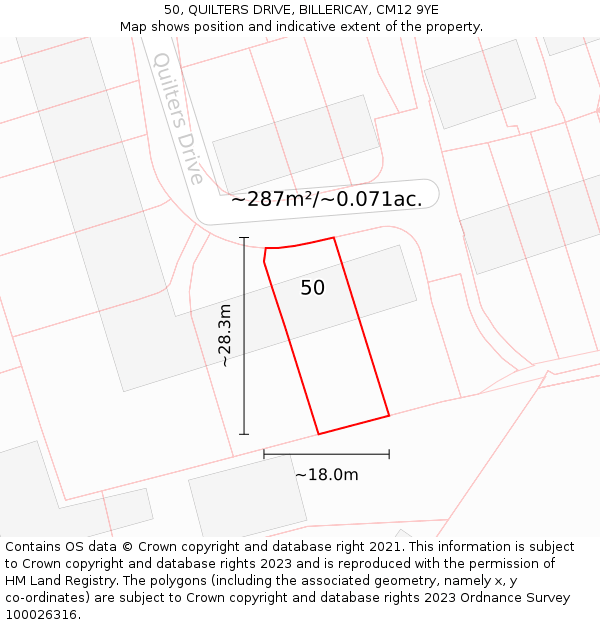 50, QUILTERS DRIVE, BILLERICAY, CM12 9YE: Plot and title map