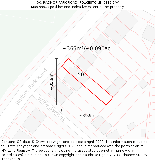 50, RADNOR PARK ROAD, FOLKESTONE, CT19 5AY: Plot and title map