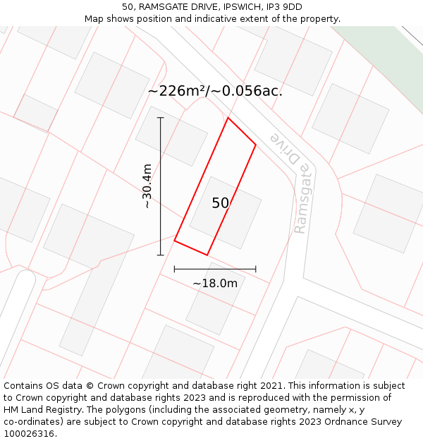 50, RAMSGATE DRIVE, IPSWICH, IP3 9DD: Plot and title map