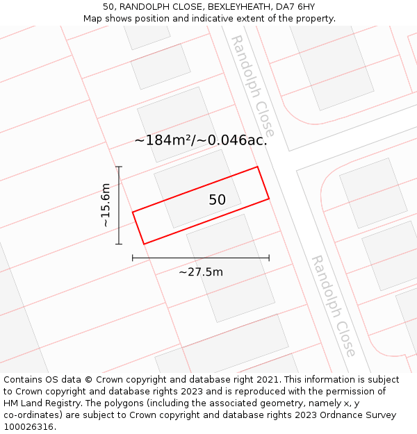 50, RANDOLPH CLOSE, BEXLEYHEATH, DA7 6HY: Plot and title map