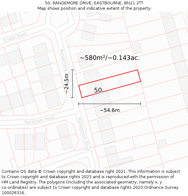 50, RANGEMORE DRIVE, EASTBOURNE, BN21 2TT: Plot and title map