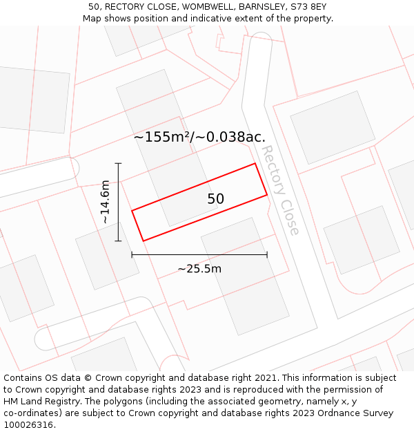 50, RECTORY CLOSE, WOMBWELL, BARNSLEY, S73 8EY: Plot and title map