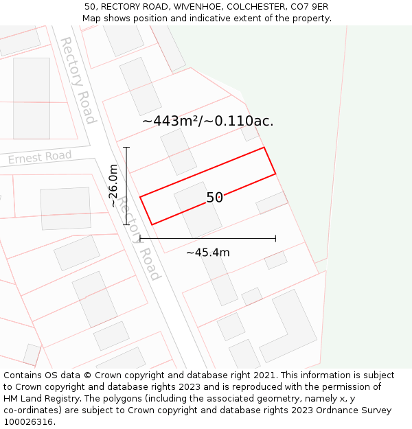 50, RECTORY ROAD, WIVENHOE, COLCHESTER, CO7 9ER: Plot and title map