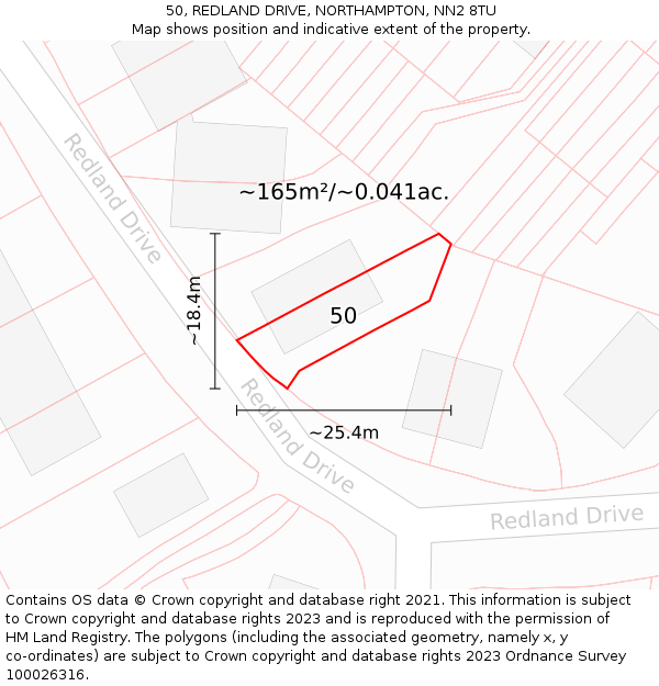 50, REDLAND DRIVE, NORTHAMPTON, NN2 8TU: Plot and title map
