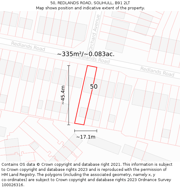 50, REDLANDS ROAD, SOLIHULL, B91 2LT: Plot and title map