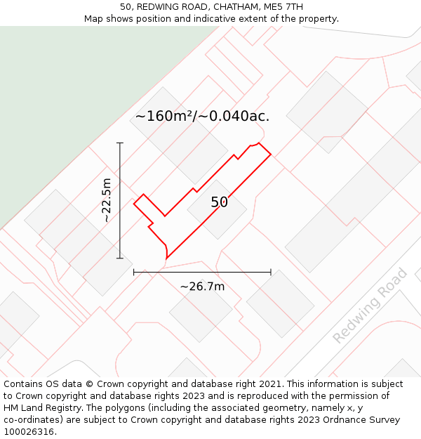 50, REDWING ROAD, CHATHAM, ME5 7TH: Plot and title map