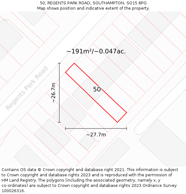 50, REGENTS PARK ROAD, SOUTHAMPTON, SO15 8PG: Plot and title map