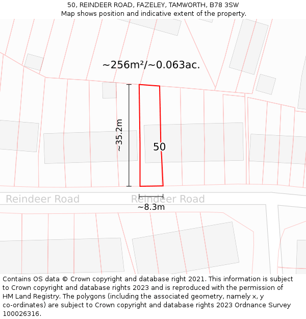50, REINDEER ROAD, FAZELEY, TAMWORTH, B78 3SW: Plot and title map