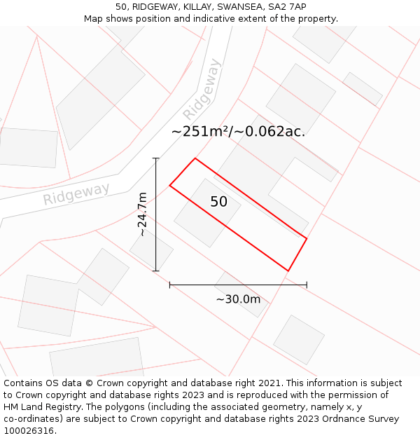 50, RIDGEWAY, KILLAY, SWANSEA, SA2 7AP: Plot and title map