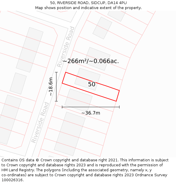 50, RIVERSIDE ROAD, SIDCUP, DA14 4PU: Plot and title map