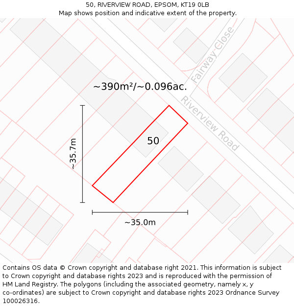 50, RIVERVIEW ROAD, EPSOM, KT19 0LB: Plot and title map