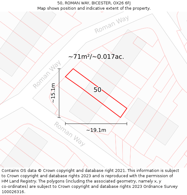 50, ROMAN WAY, BICESTER, OX26 6FJ: Plot and title map