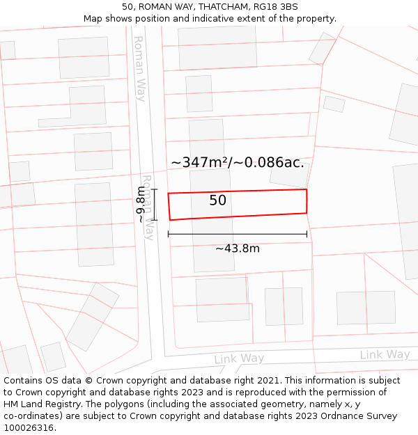 50, ROMAN WAY, THATCHAM, RG18 3BS: Plot and title map