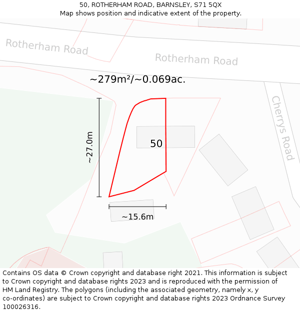 50, ROTHERHAM ROAD, BARNSLEY, S71 5QX: Plot and title map