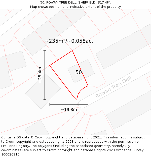 50, ROWAN TREE DELL, SHEFFIELD, S17 4FN: Plot and title map