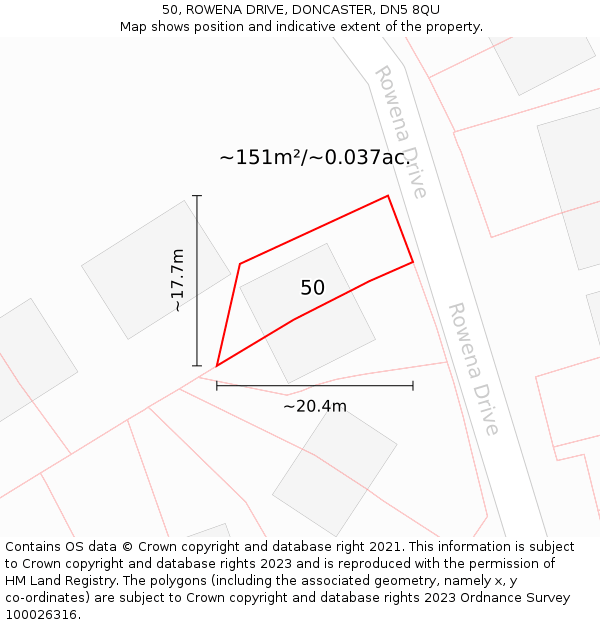 50, ROWENA DRIVE, DONCASTER, DN5 8QU: Plot and title map
