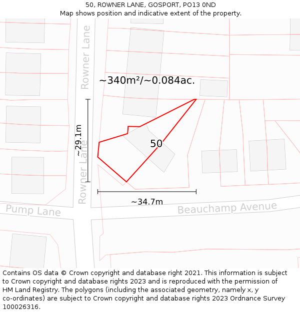 50, ROWNER LANE, GOSPORT, PO13 0ND: Plot and title map
