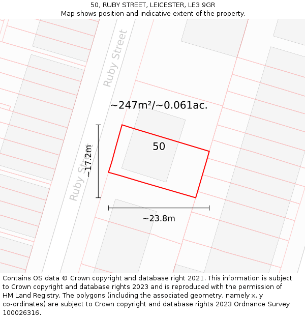 50, RUBY STREET, LEICESTER, LE3 9GR: Plot and title map