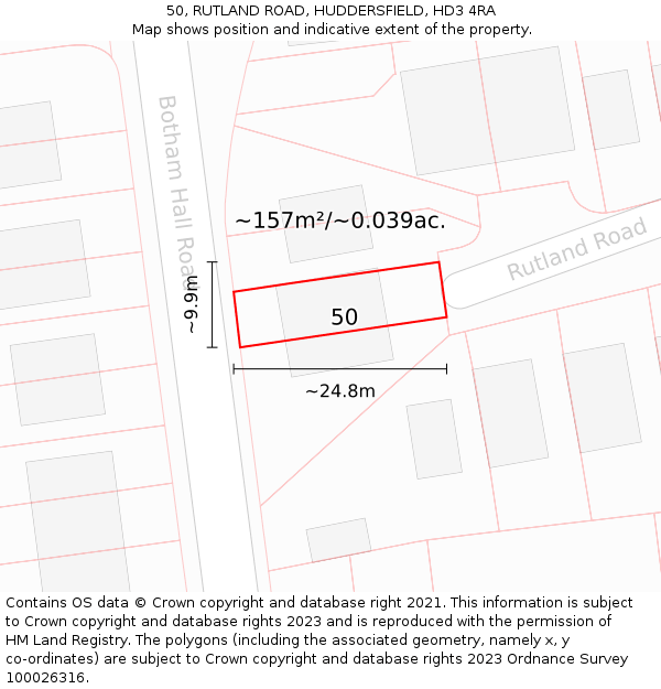 50, RUTLAND ROAD, HUDDERSFIELD, HD3 4RA: Plot and title map