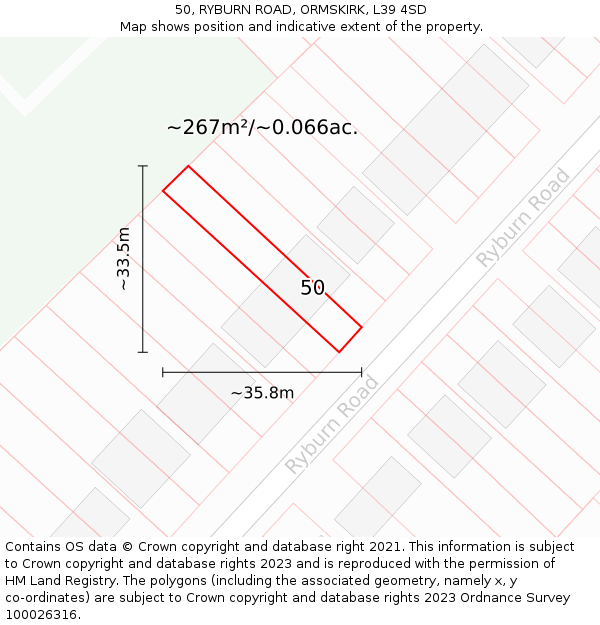 50, RYBURN ROAD, ORMSKIRK, L39 4SD: Plot and title map
