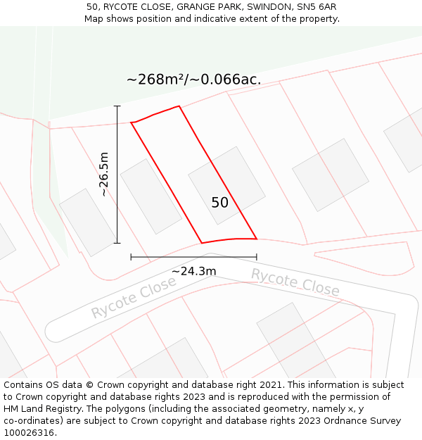50, RYCOTE CLOSE, GRANGE PARK, SWINDON, SN5 6AR: Plot and title map