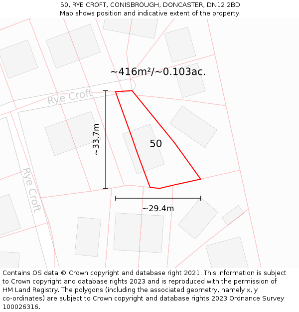 50, RYE CROFT, CONISBROUGH, DONCASTER, DN12 2BD: Plot and title map