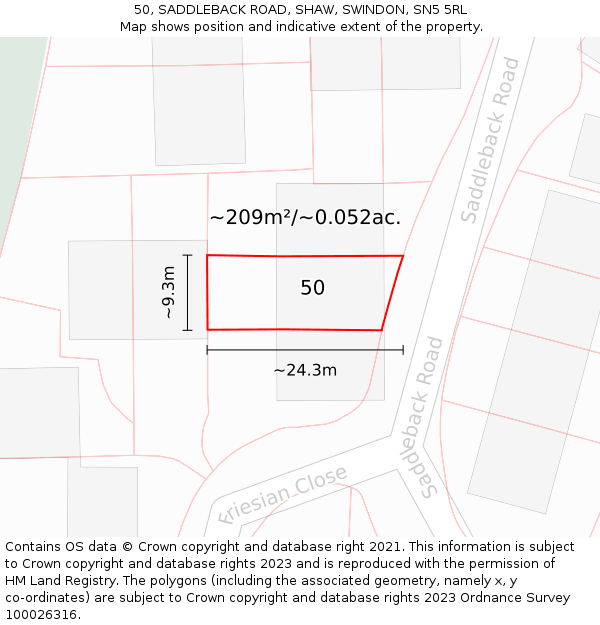50, SADDLEBACK ROAD, SHAW, SWINDON, SN5 5RL: Plot and title map