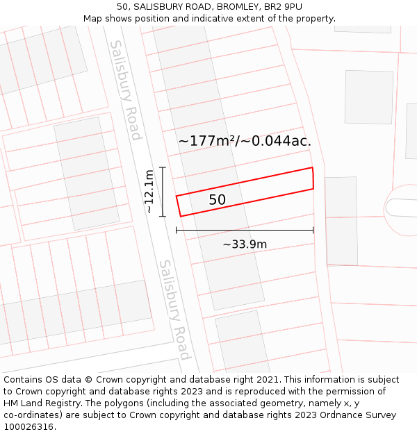 50, SALISBURY ROAD, BROMLEY, BR2 9PU: Plot and title map