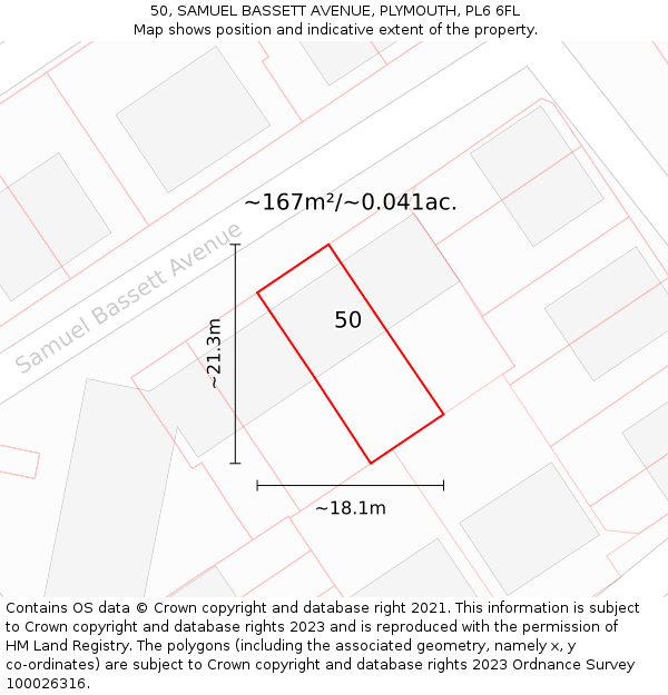 50, SAMUEL BASSETT AVENUE, PLYMOUTH, PL6 6FL: Plot and title map