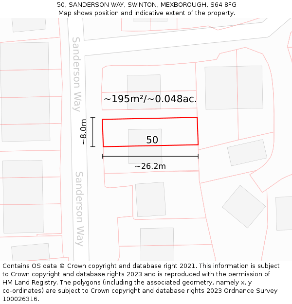 50, SANDERSON WAY, SWINTON, MEXBOROUGH, S64 8FG: Plot and title map