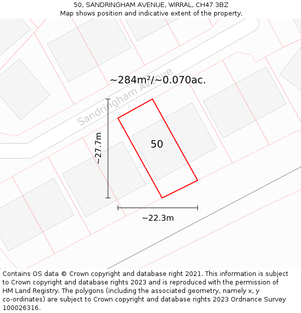 50, SANDRINGHAM AVENUE, WIRRAL, CH47 3BZ: Plot and title map