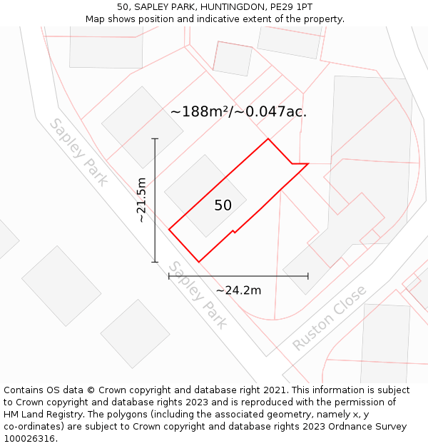 50, SAPLEY PARK, HUNTINGDON, PE29 1PT: Plot and title map