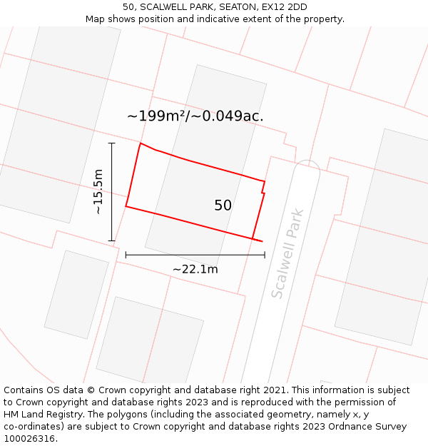 50, SCALWELL PARK, SEATON, EX12 2DD: Plot and title map
