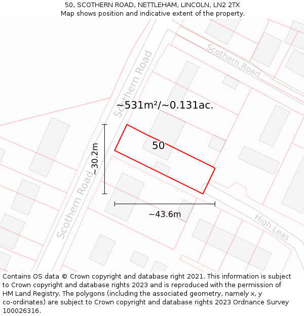 50, SCOTHERN ROAD, NETTLEHAM, LINCOLN, LN2 2TX: Plot and title map
