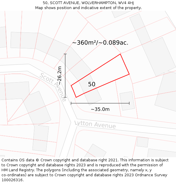 50, SCOTT AVENUE, WOLVERHAMPTON, WV4 4HJ: Plot and title map