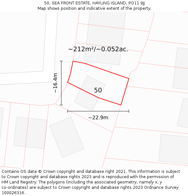 50, SEA FRONT ESTATE, HAYLING ISLAND, PO11 9JJ: Plot and title map