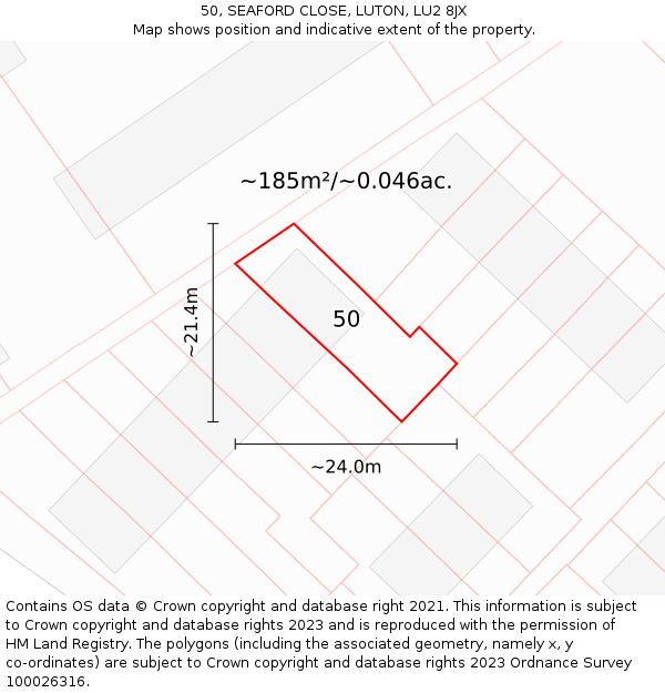 50, SEAFORD CLOSE, LUTON, LU2 8JX: Plot and title map
