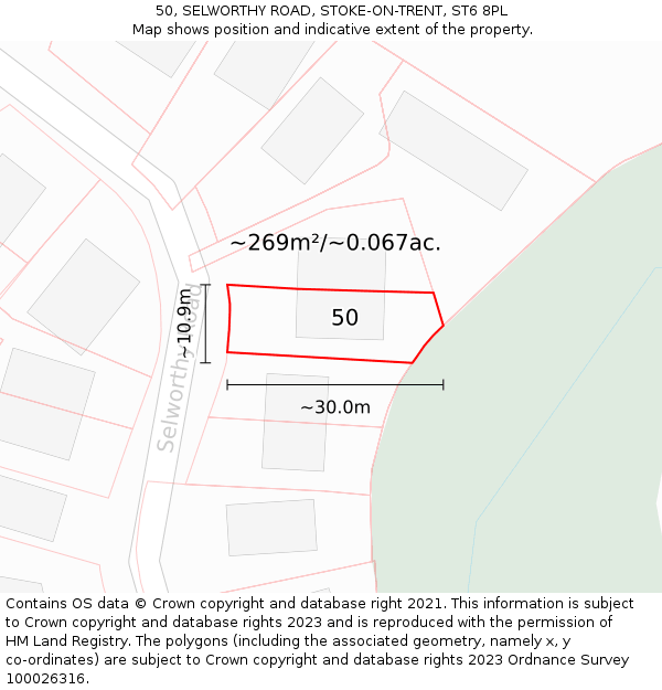 50, SELWORTHY ROAD, STOKE-ON-TRENT, ST6 8PL: Plot and title map
