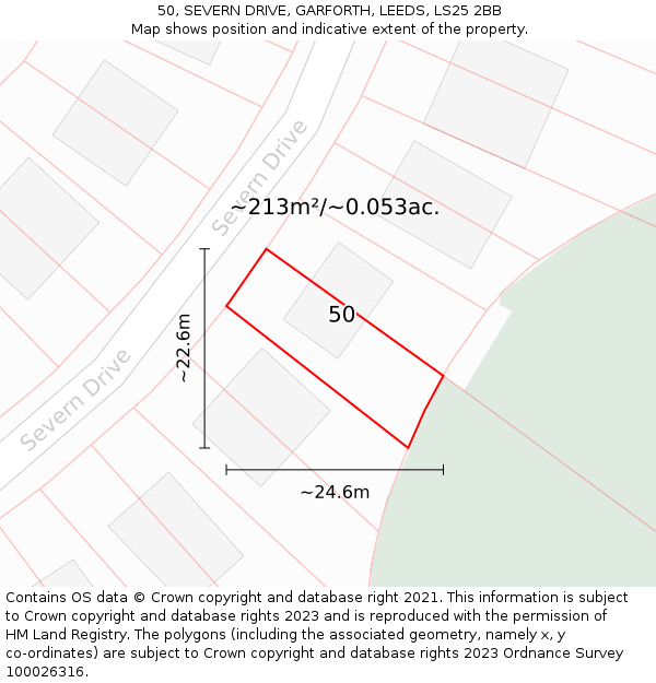 50, SEVERN DRIVE, GARFORTH, LEEDS, LS25 2BB: Plot and title map