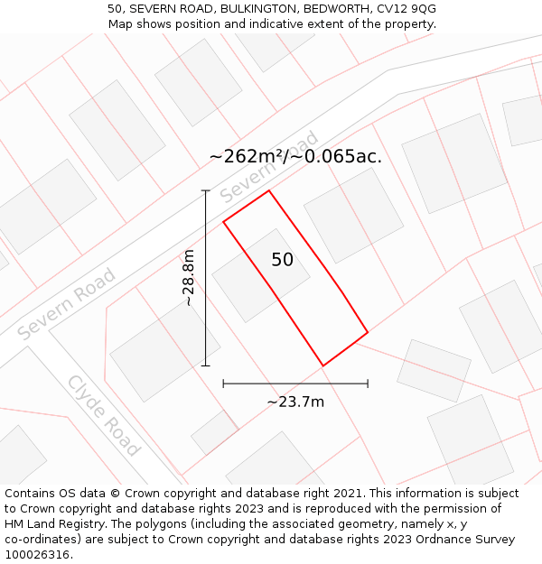 50, SEVERN ROAD, BULKINGTON, BEDWORTH, CV12 9QG: Plot and title map