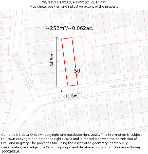 50, SEVERN ROAD, HEYWOOD, OL10 4RY: Plot and title map