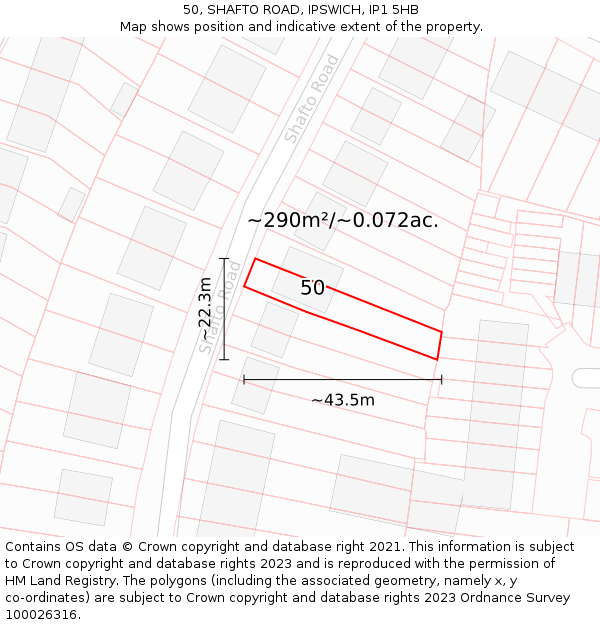 50, SHAFTO ROAD, IPSWICH, IP1 5HB: Plot and title map
