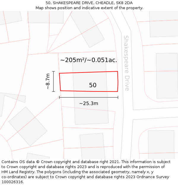 50, SHAKESPEARE DRIVE, CHEADLE, SK8 2DA: Plot and title map